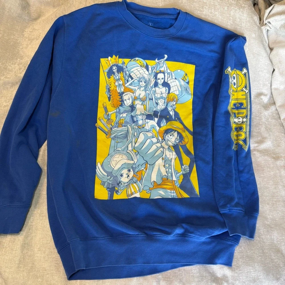 Onepiece Blue and Yellow Graphic Crewneck Sweater